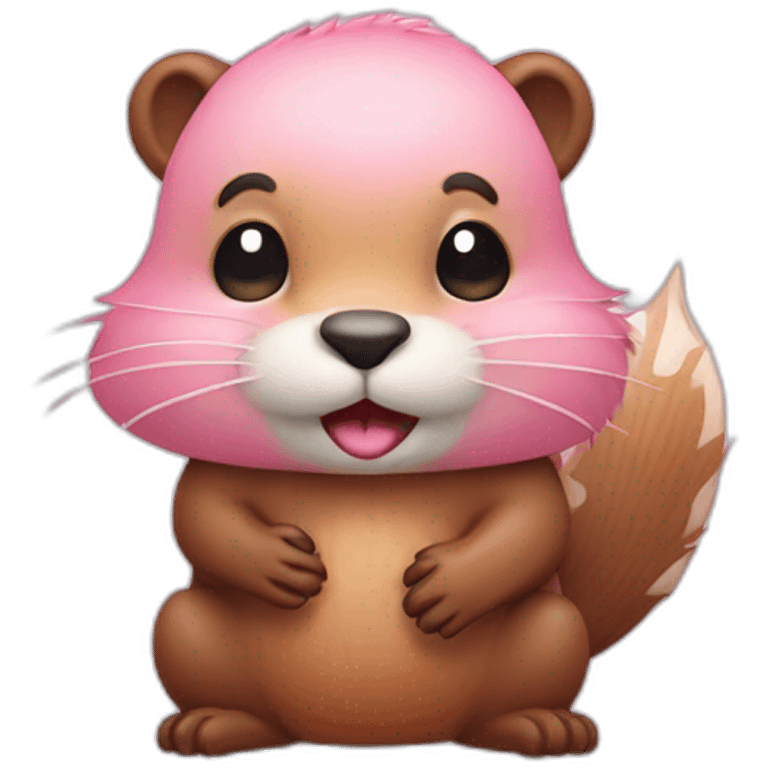 light pink fur cute beaver with big tail smoke emoji