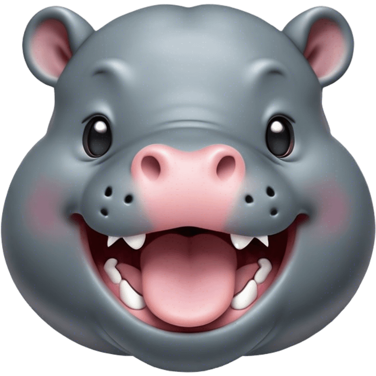 Cinematic Cute Yawning Hippo Portrait Emoji, Head tilted slightly with a dramatic, wide-open yawn, showcasing a soft, smooth slate-gray hide with gently drooping ears, round eyes barely open in drowsy contentment, Simplified yet irresistibly adorable features, highly detailed, glowing with a soft, cozy glow, high shine, relaxed yet expressive, stylized with a touch of aquatic charm, bright and endearing, soft glowing outline, capturing the essence of a sleepy yet affectionate hippo, so drowsy it feels like it could stretch out of the screen and curl up for a nap! emoji