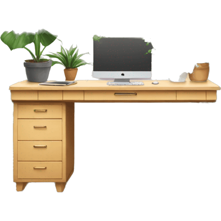 aesthetic desk with Mac and plants emoji