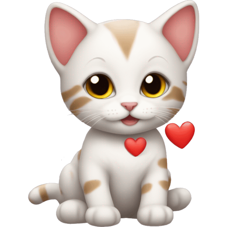 Baby cat with red hearts around it emoji