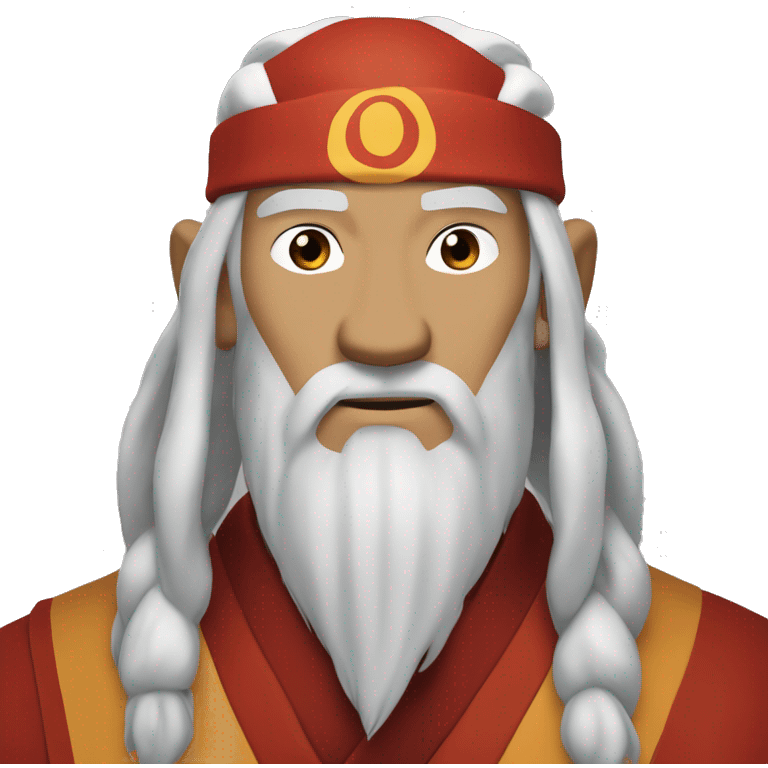 avatar roku from avatar the last airbender. he should be white, an older man, and have long white hair and a long white beard in a fire nation uniform with fire nation red color. e needs to be in the red uniform emoji