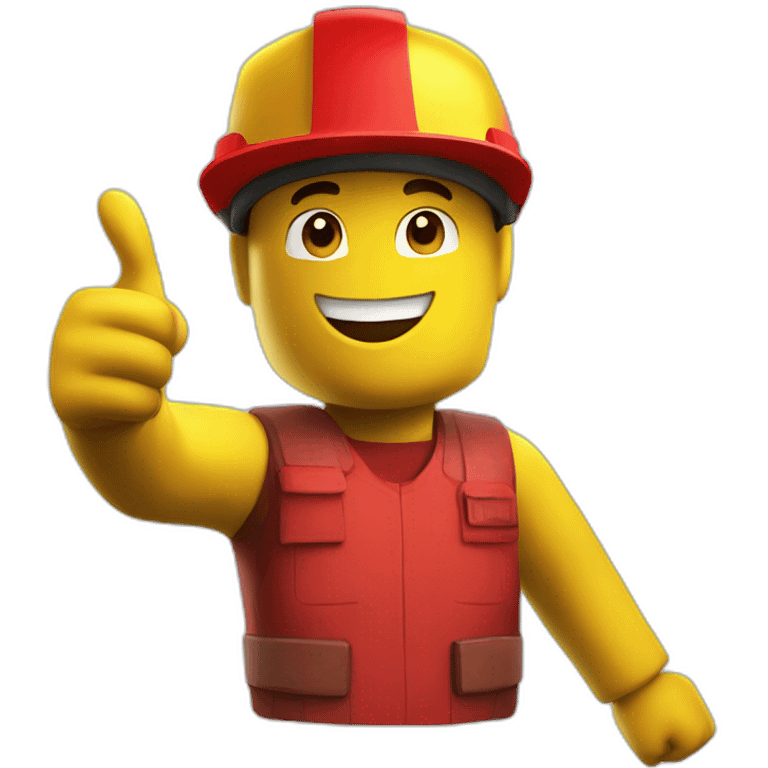 yellow roblox character with red shirt and red visor giving thumbs up emoji