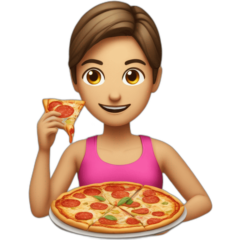 Italiana comiendo pizza en la prensa de piernas en el gimnasio emoji