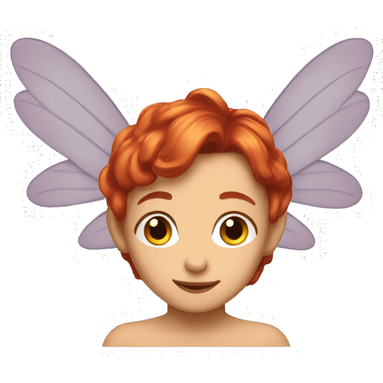 a fairy with wings, red hair and brown eyes emoji