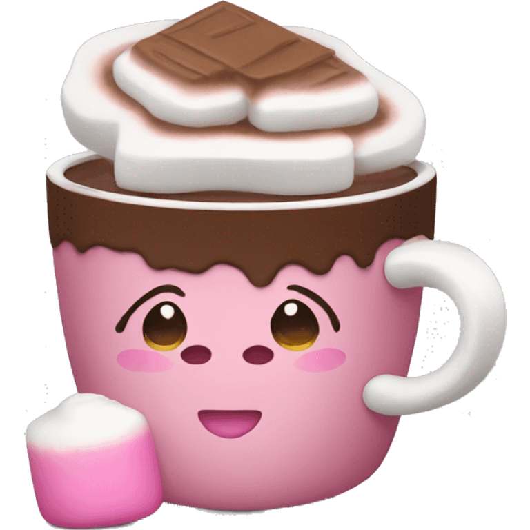 hot chocolate with pink marshmallow emoji