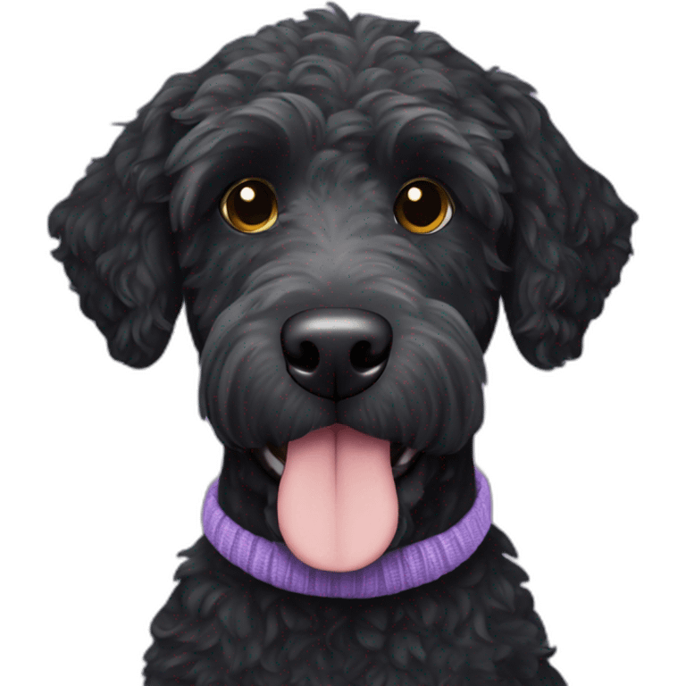 black labradoodle wearing light purple knitted cap emoji