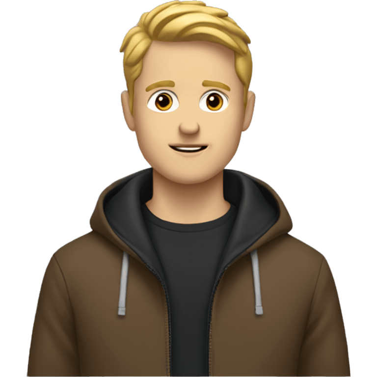 White guy with brown jacket and black hoodie on emoji