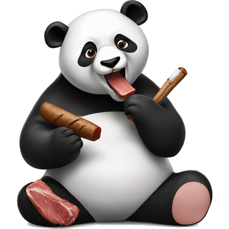 Panda eating a steak with a cigar in hand emoji