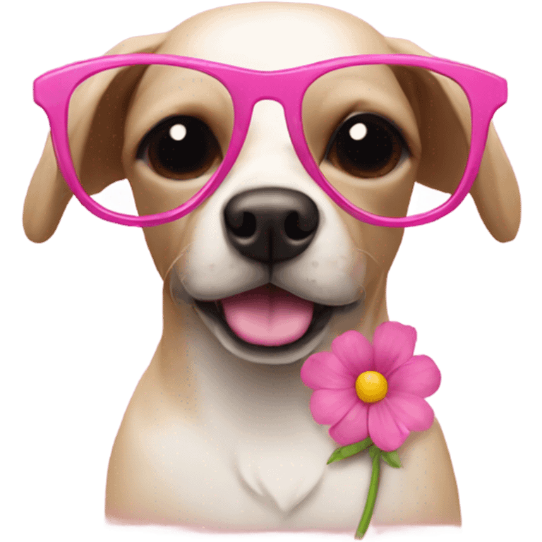 dog with pink flower sunglasses  emoji