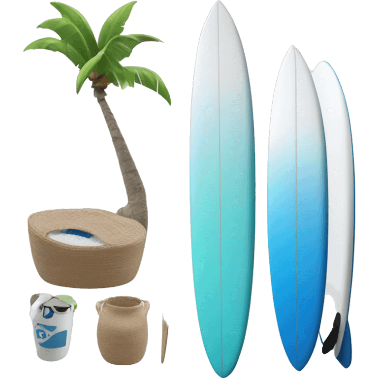 Palavra “BRISA”, uma prancha de surf e em cores lilás, branco e azul  emoji