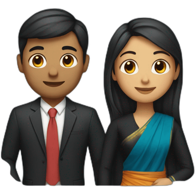 Girl wearing black saari with guy wearing blue blazer  emoji