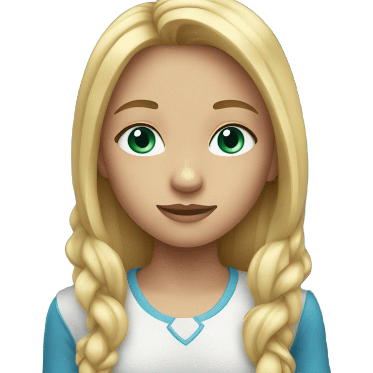 A girl with blonde long hair and blu- green eyes emoji