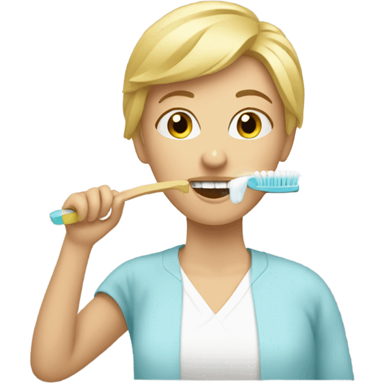 blonde short cut brushing teeth emoji