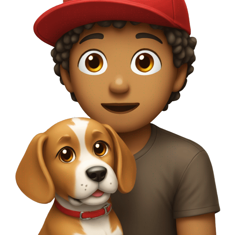 a boy in a red hat with a dog emoji