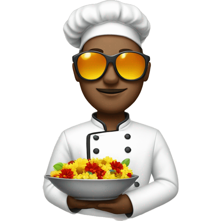 chef in sunglasses holding a dish decorated with flowers emoji