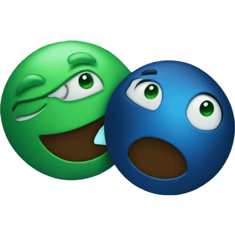 A blue planet and a green planet in the sky, and they are arguing with each other. emoji