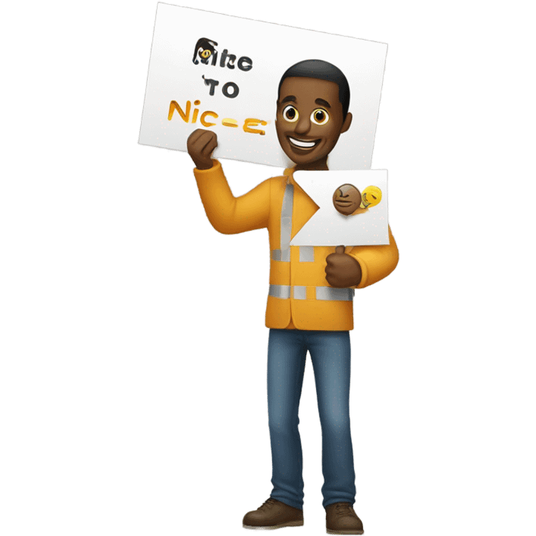 man holding a sign that says "nice" emoji