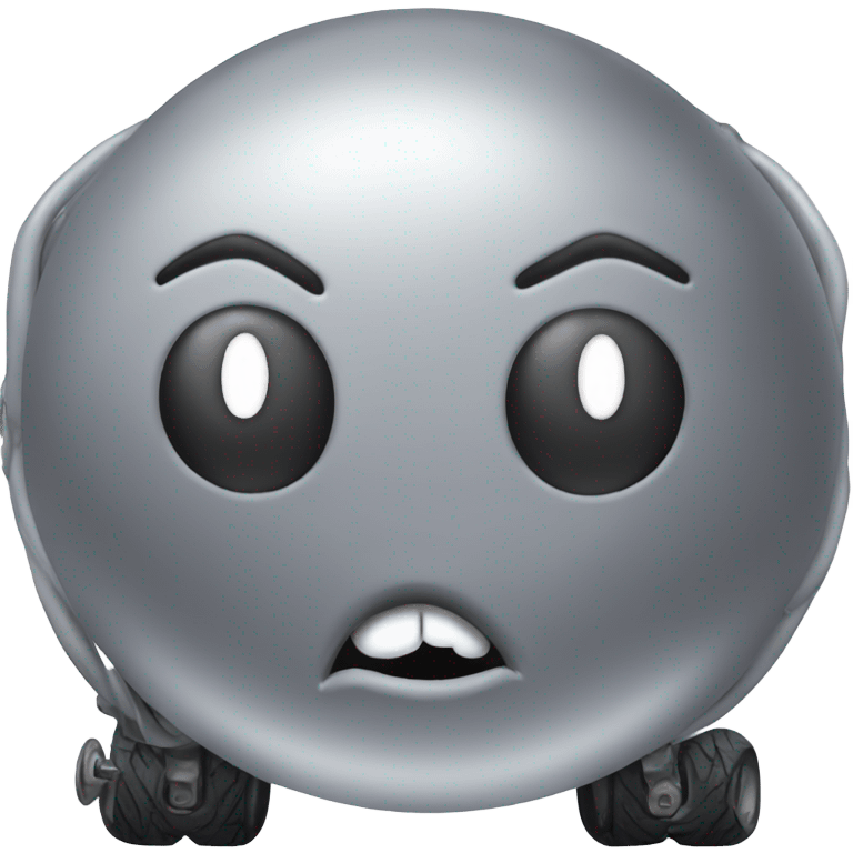 Metal cute mad Kirby bubble Gray ball driving on car wheels with mad eyebrows game emoji