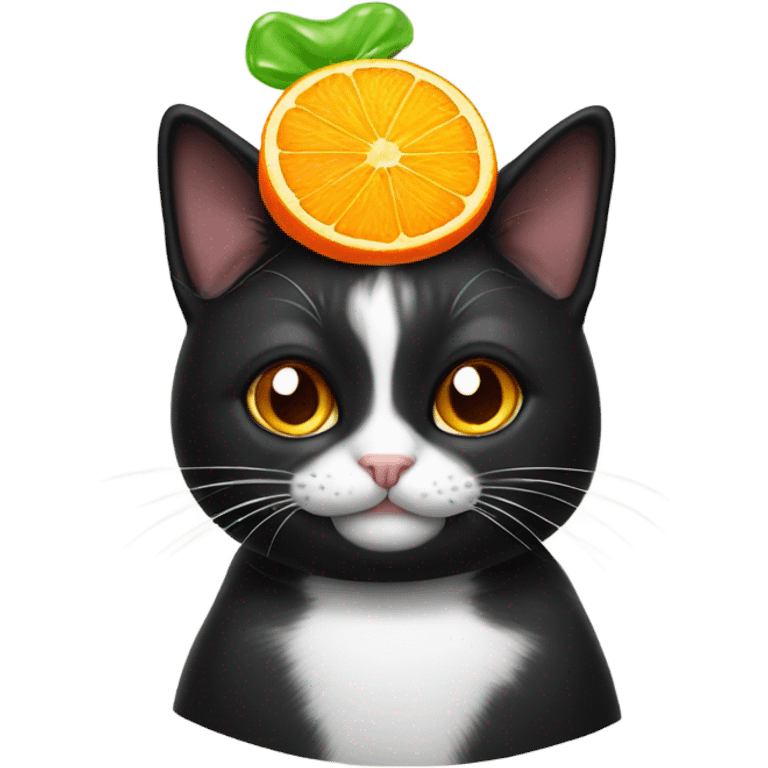 tuxedo cat with orange jello on head emoji