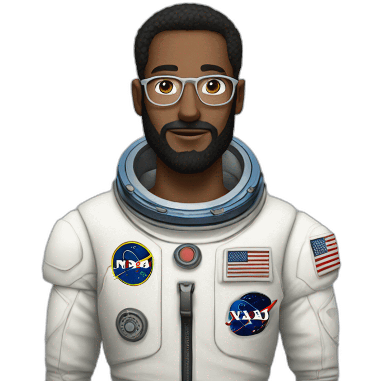 caucasian black-bearded astronaut with man-bun and white-glasses emoji