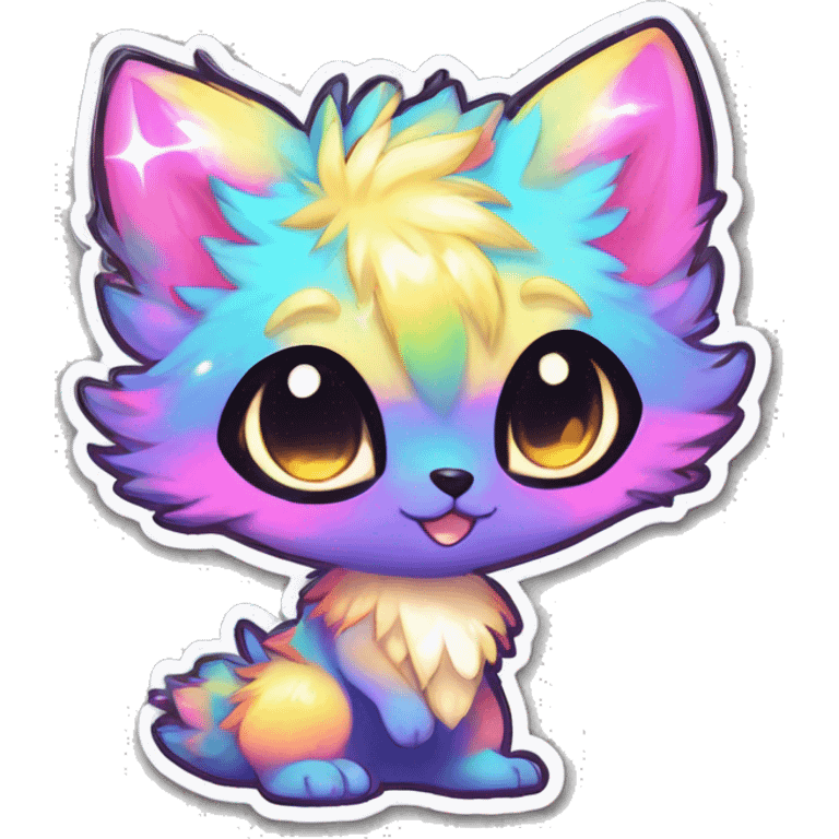 Anthro Fluffy Cool Cute Magical Elemental Shiny Colorful Neon Vibrant Colors Sparkle Kemono-style Chibi Fantasy-Animal-Fakémon-Pokémon-Hybrid Fur Sona Aesthetic Full Body Sticker emoji