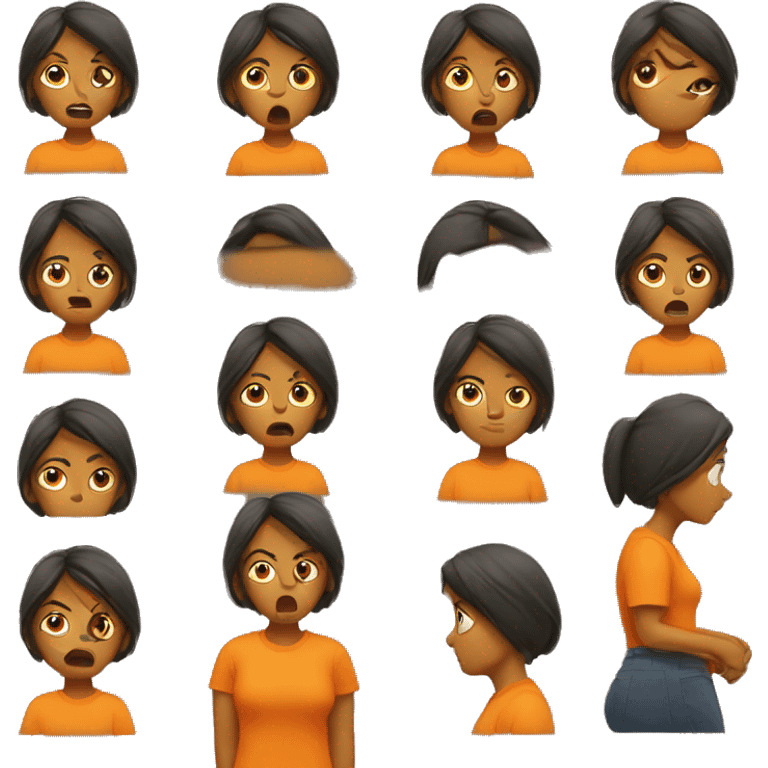 frustrated woman with hands on her head with an orange t-shirt emoji