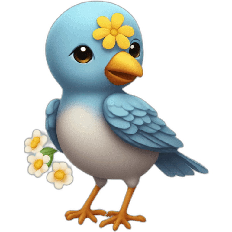 Cute baby bird with a flower on the head emoji