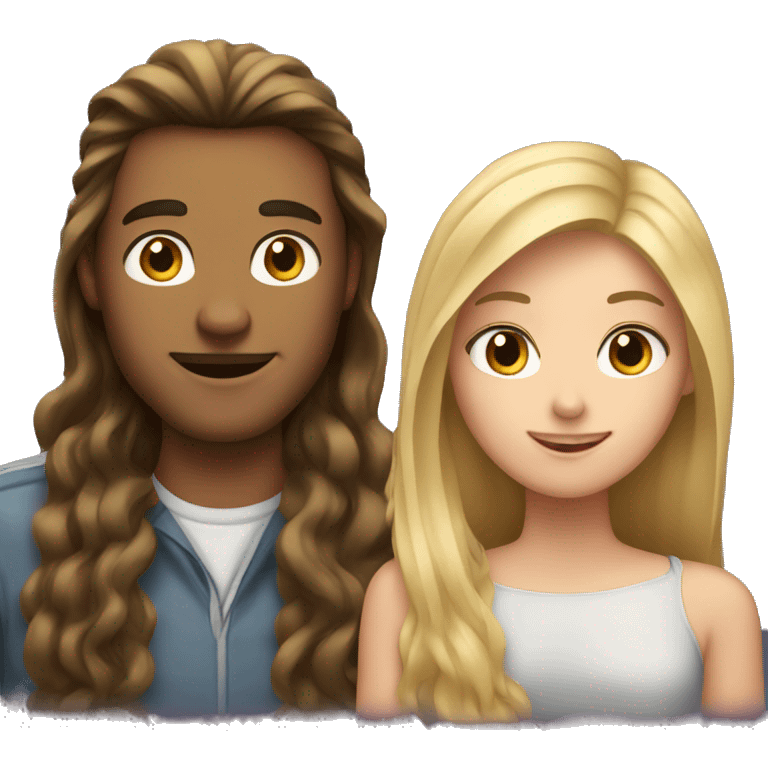 One Guy with long brown hair and a girl with long blonde hair  emoji