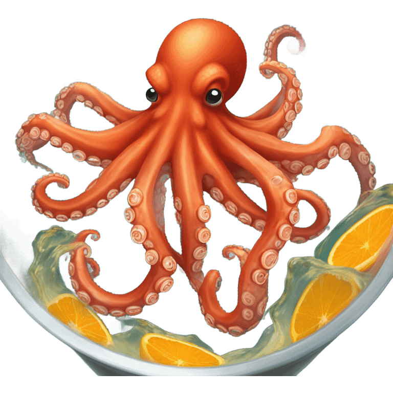 Red octopus swimming in orange juice   emoji