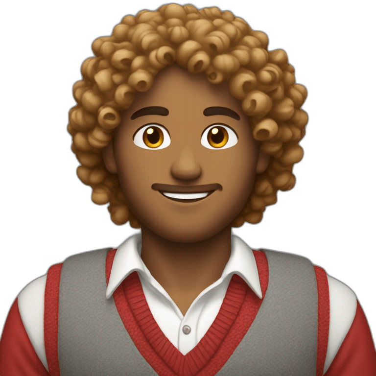 curly hair guy with a red and white sweater vest on him  emoji