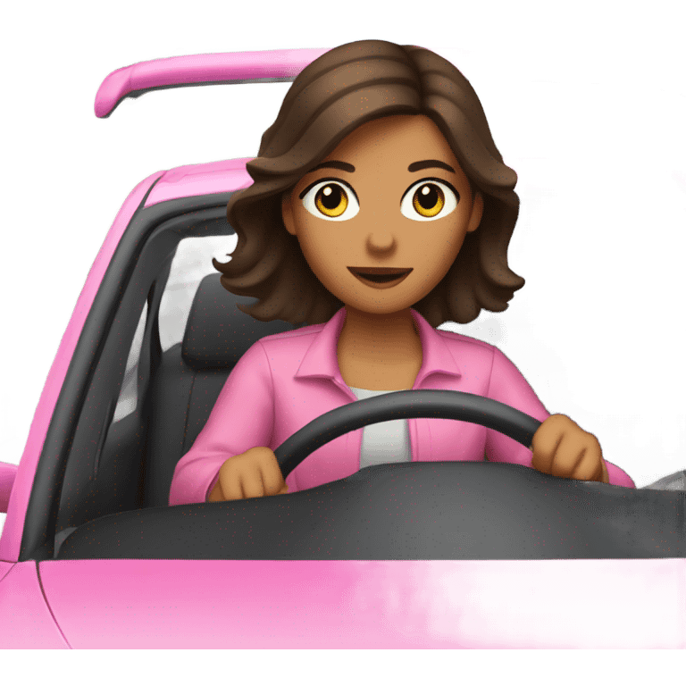 brunette girl driving pink car emoji