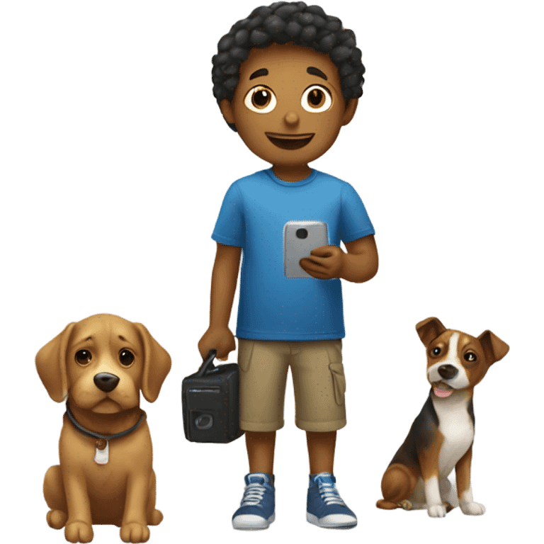 boy with dog and phone emoji