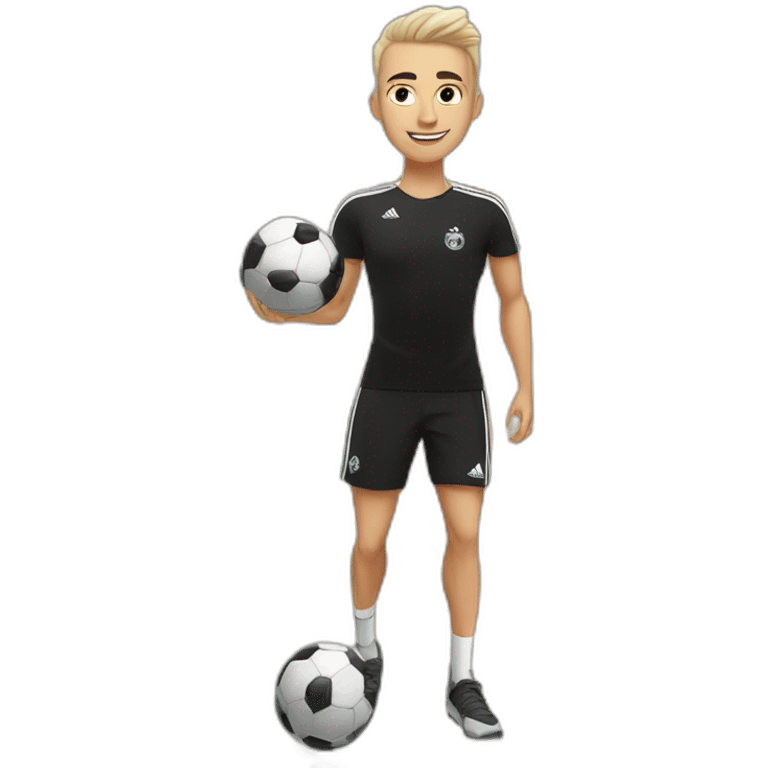 white skin soccer player in black adidas t-shirt training at gym emoji