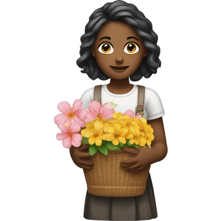 a girl wit a flower basket emoji