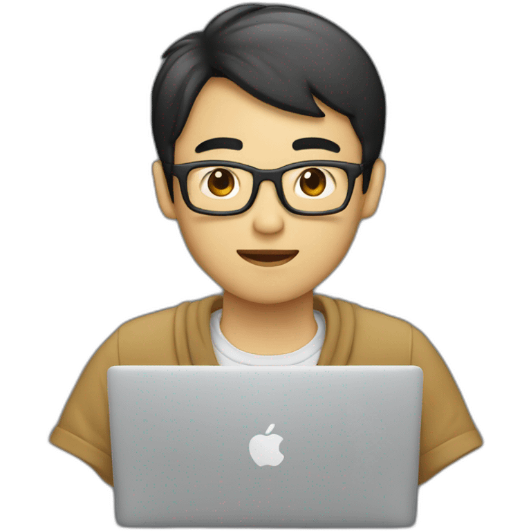 Asian  Guy coding on the macbook emoji