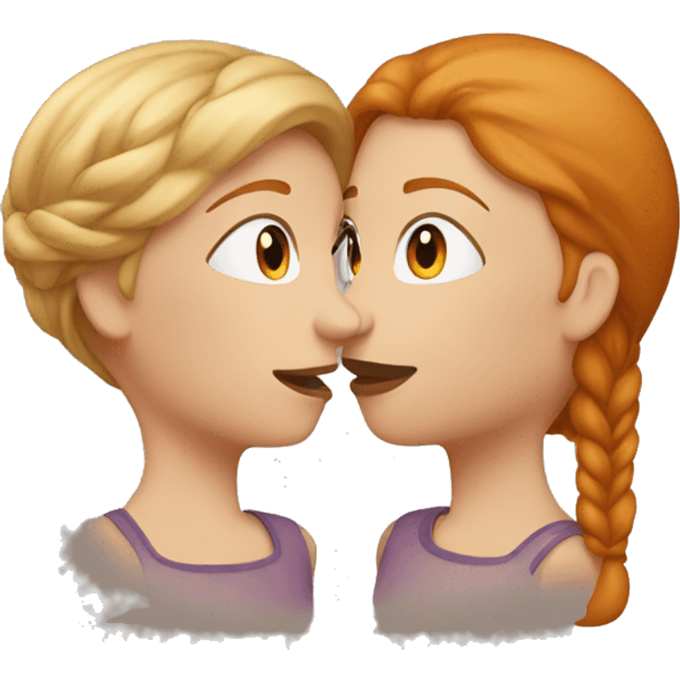 two girls kissing, one ginger one dark blonde  emoji