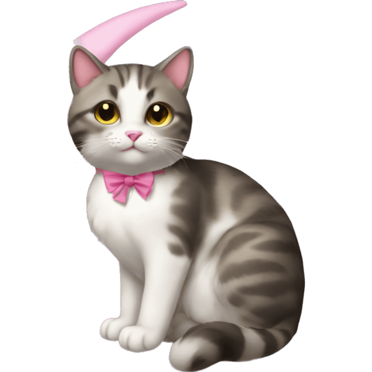 cat sitting on the moon with pink bow emoji