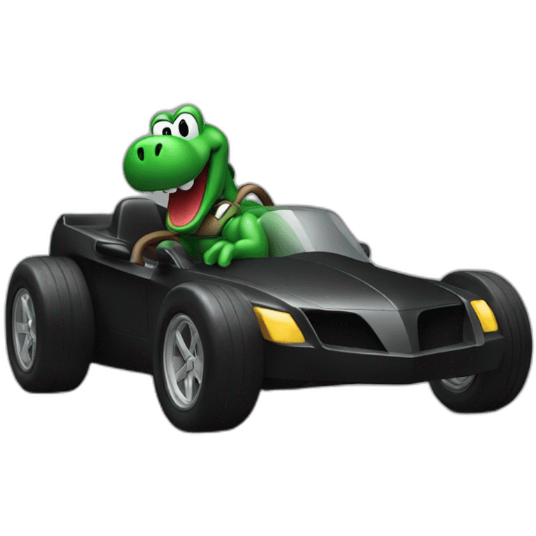 black Yoshi racing in a dark green Cadillac emoji