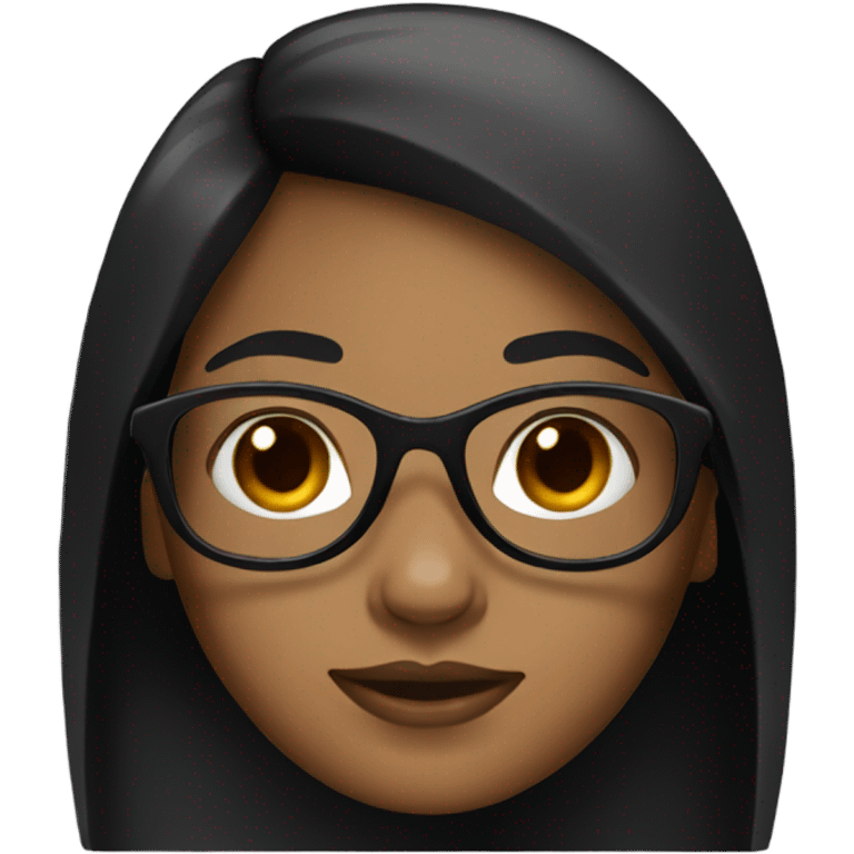 Girl with brown skin black glasses and black straight hair emoji