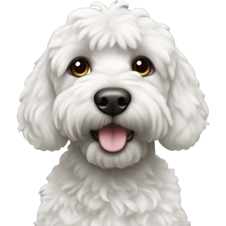 Medium size black cockapoo with white fur on chest emoji