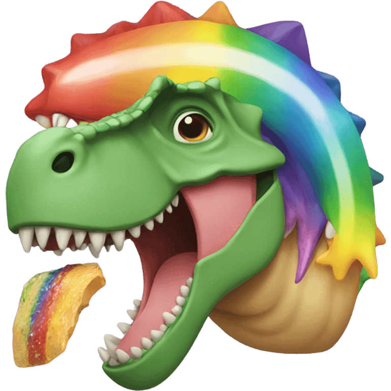 Dinosaur eating a rainbow emoji