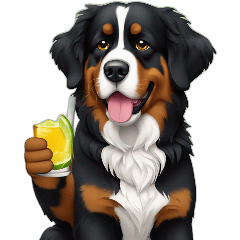 Bernese mountain dog drinking small rhum with lime emoji