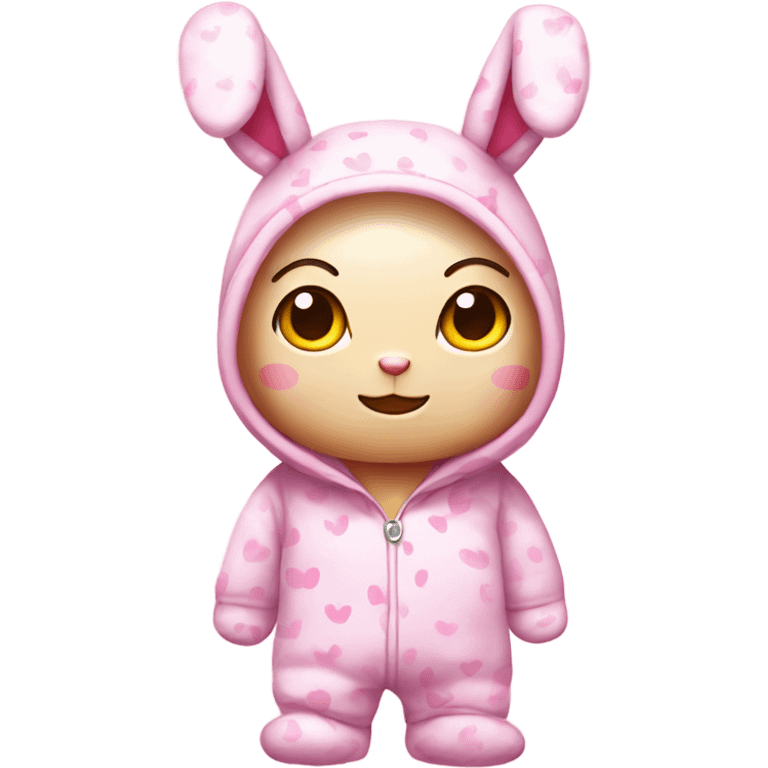 hello kitty wearing a pink bunny onesie emoji