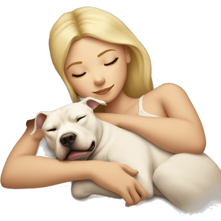 blonde girl sleeping with a pitbull  emoji