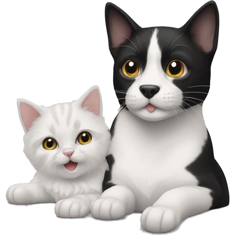 black and white cat with black and white dog emoji