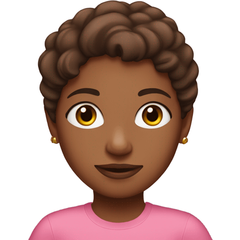 Brown girl, auburn and dark brown hair wearing pink t shirt emoji