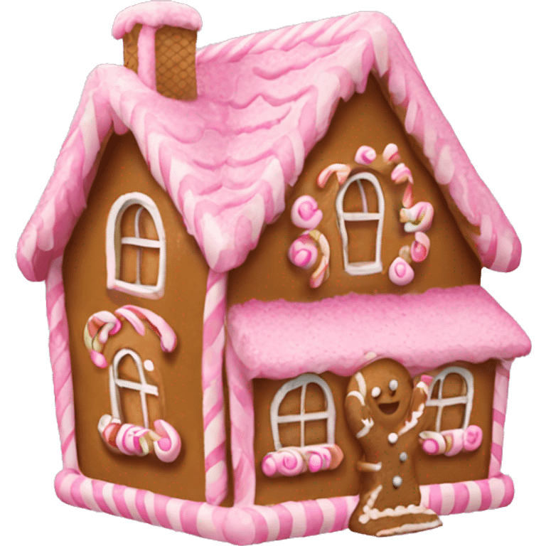 A pink gingerbread house emoji