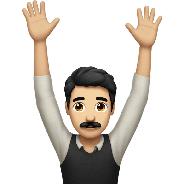 Man whit black hair and black square mustache and he is raising his hand emoji