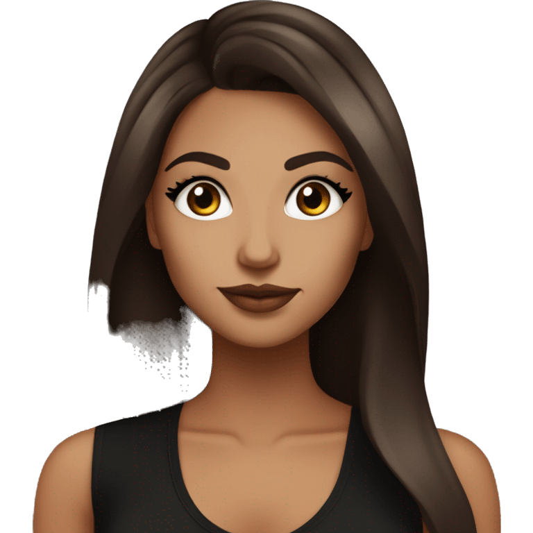 Tan girl with brown eyes and dark brown long hair with lashes holding espresso martini. Wearing makeup and black top emoji