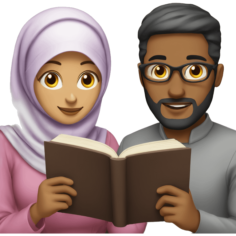 Hijabi-woman-and-husband-reading-books emoji